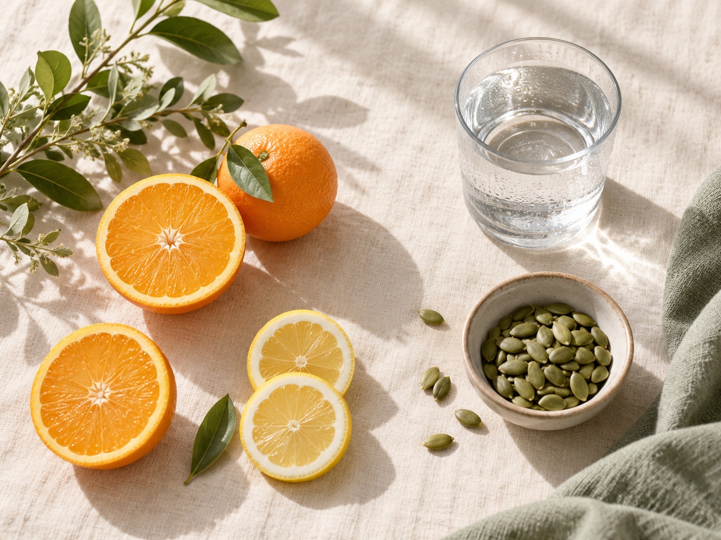 Vitamin C, hydration, and mineral flat-lay